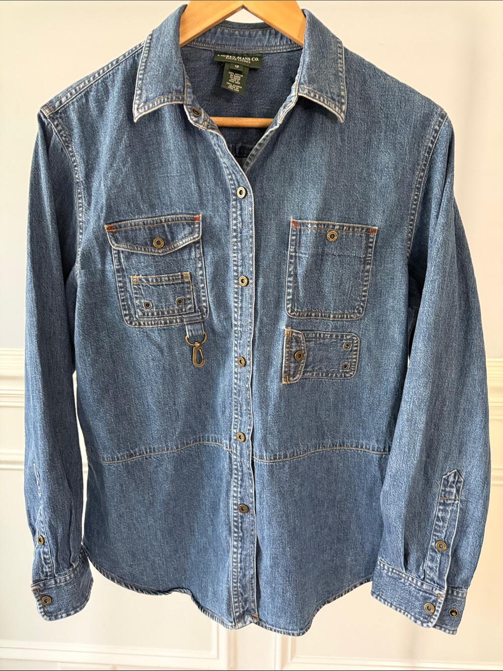 Lauren Jeans Co Ralph Lauren Vintage 90s Women's Denim Shirt Top Sz 12